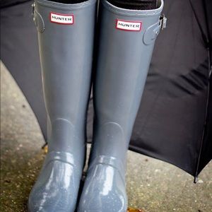 Light blue glossy hunter boots